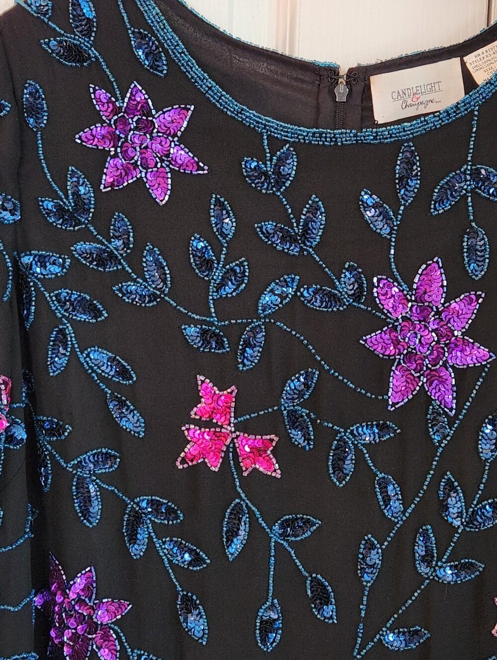 Candlelight & Champagne womens 18W formal blouse with floral beaded sequins